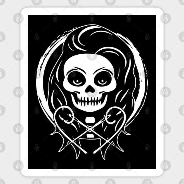 Female Craft Artist Skull and Needles White Logo Magnet by Nuletto